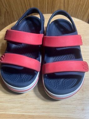 CROCS Navy and Red Double-Strap Kids Sandals